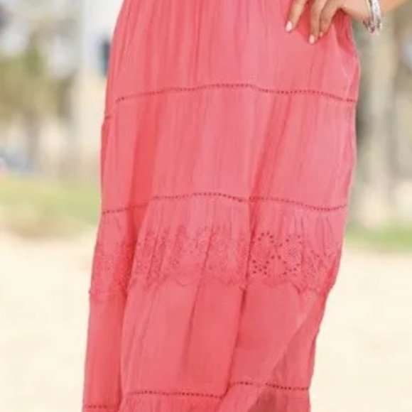 Women’s Size Medium Coral Embroidered Off Shoulder Midi Dress Cover Up - Picture 4 of 4